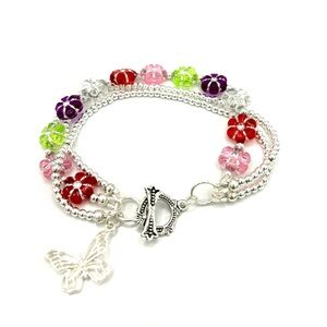 HAND CRAFTED Beaded Flower Bracelet Multi Colored